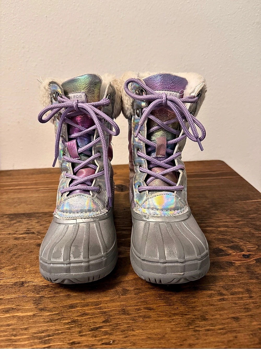 London Fog Girls US 12 Silver Purple Winter Boots